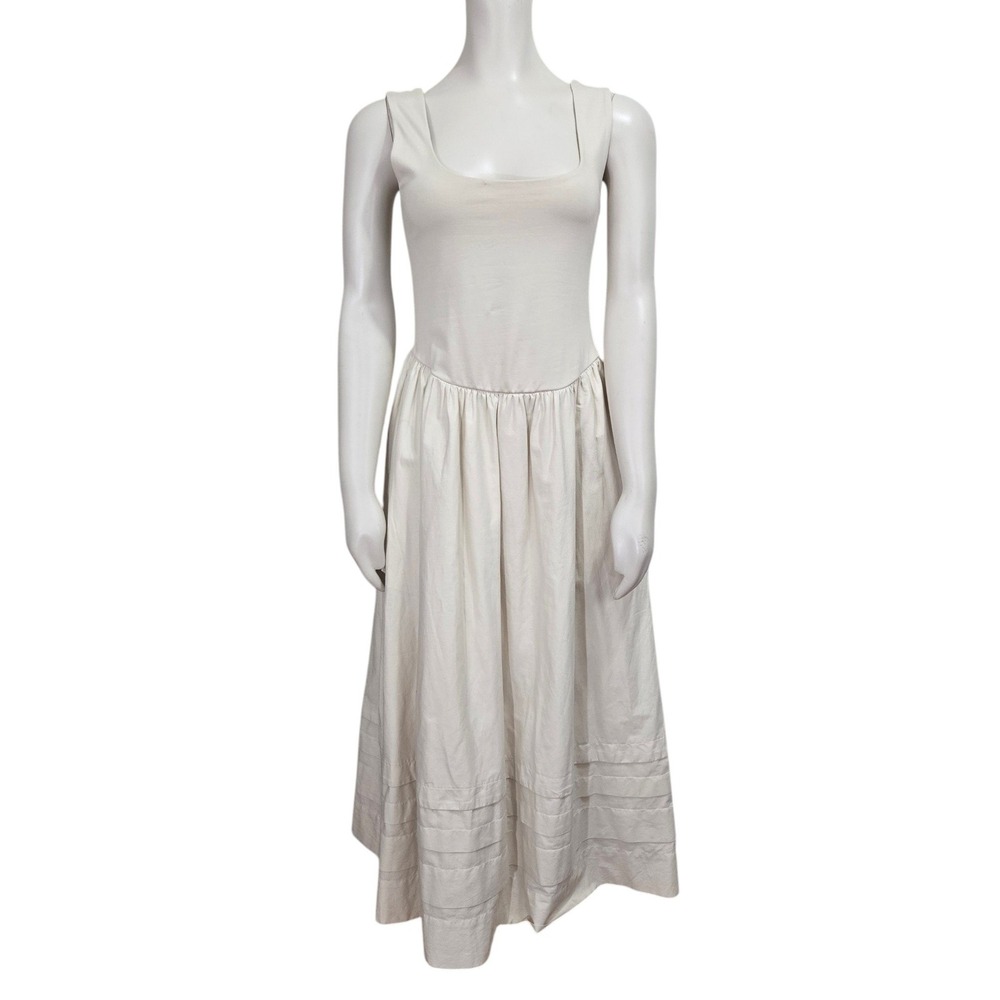 J. Crew Drop-waist Mixy Dress Womens XS Midi CJ497 Natural scoop neck Sleeveless